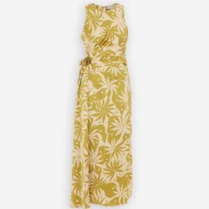 House of Harlow 1960 Satin Floral Tropical Fitted Maxi Dress Cut Out Waist XS